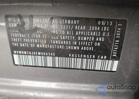 2014 Volkswagen Golf 2.0L Tdi z USA, uszkodzony, nr VIN WVWNM7AJ6EW006349